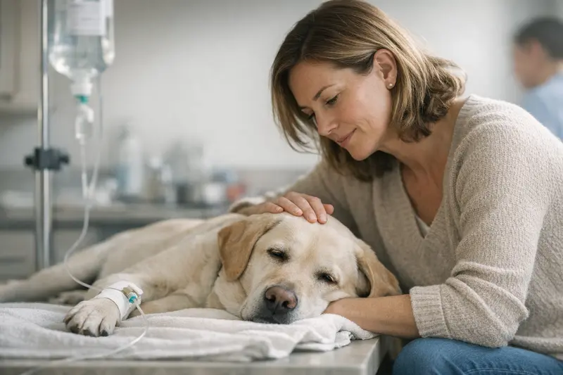 Hund Behandlung Vergiftung Tierarzt Tierarzt bei der Behandlung eines Hundes nach einer Vergiftung