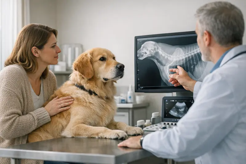 Hund beim Tierarzt für eine Röntgenuntersuchung zur Diagnostik