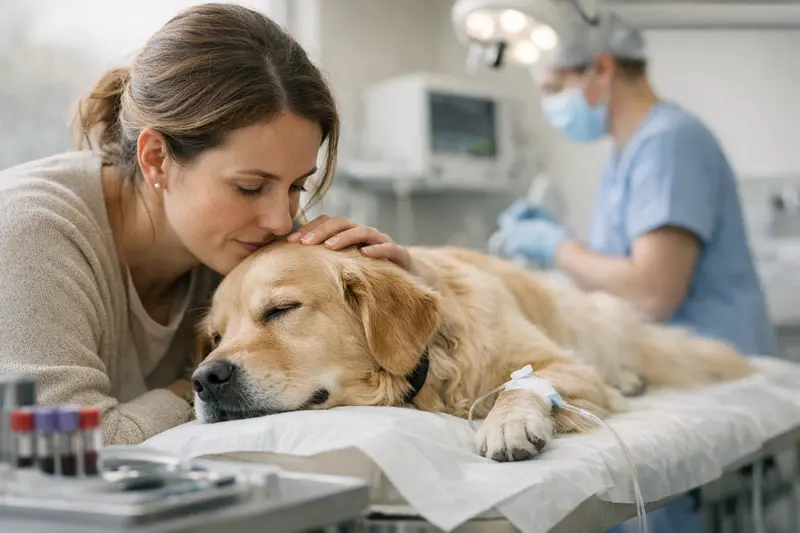 Zahnbehandlung Hund mit Narkose Ein Hund beim Tierarzt, der für eine Zahnbehandlung vorbereitet wird, inklusive Narkose.