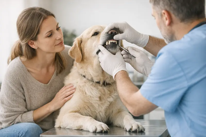 Zahnsteinentfernung beim Hund Ein Hund beim Tierarzt, der eine Zahnsteinbehandlung erhält.