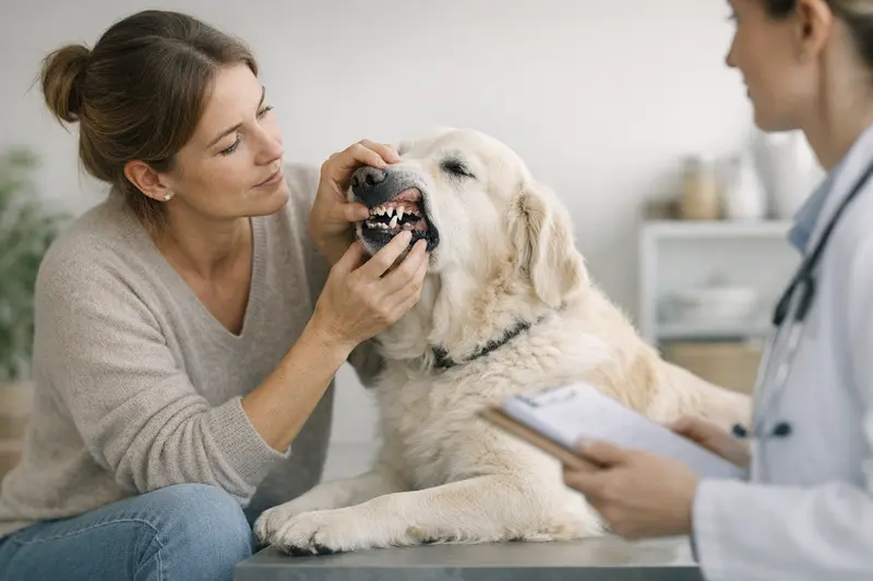 Ein Hund beim Tierarzt zur Zahnsteinentfernung, symbolisiert die Frage der Kostenübernahme durch eine Hundekrankenversicherung.
