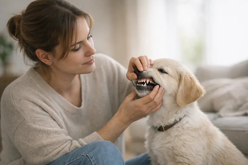 Ein Hund mit gesunden Zähnen zeigt die Bedeutung der Zahnpflege und frühzeitiger Versicherungsabschlüsse.