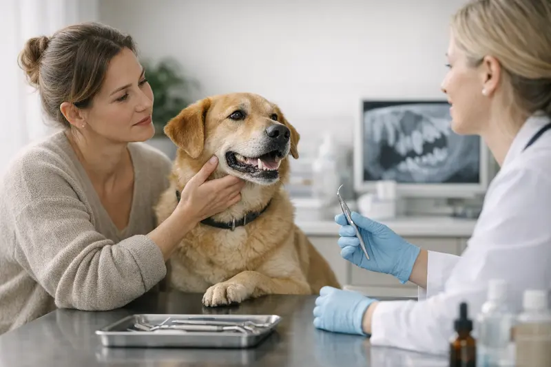 Ein Hund erhält eine zahnmedizinische Untersuchung beim Tierarzt.