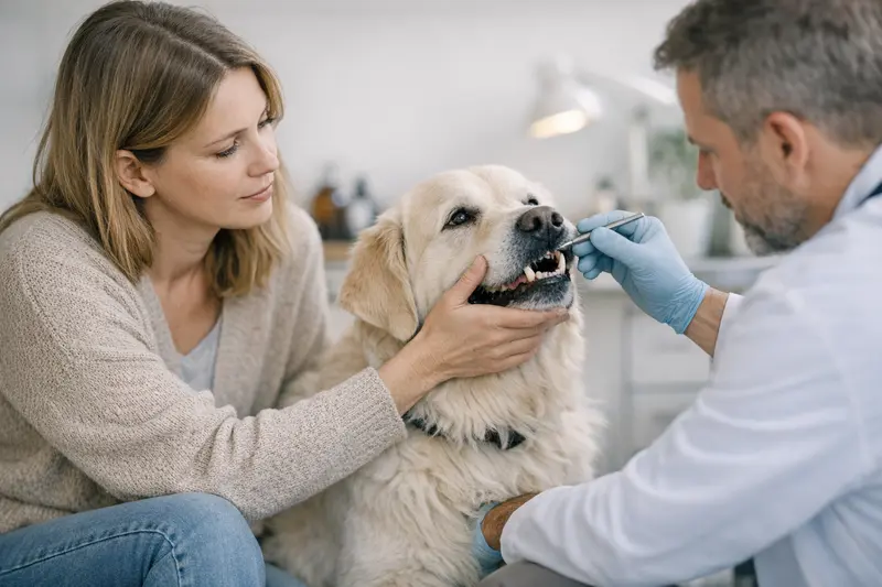 Ein Hund bekommt beim Tierarzt eine Zahnsteinentfernung, um seine Zahngesundheit zu erhalten.