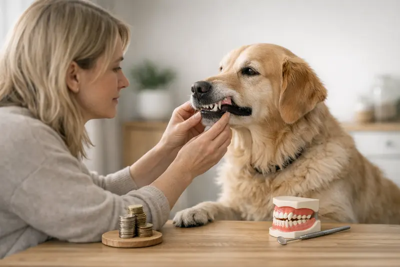 Zahnbehandlung Hund bei Tierarzt Ein Hund erhält eine Zahnbehandlung beim Tierarzt, was zeigt, wie wichtig Tarifpunkte für die Absicherung sind.