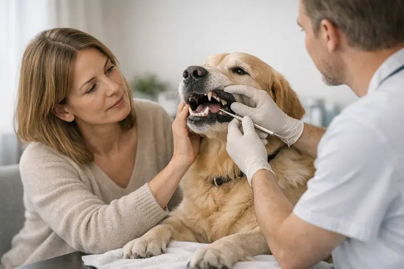 Zahnreinigung beim Hund - Vorsorge oder Behandlung? Ein Hund beim Tierarzt während einer Zahnreinigung, was sowohl als Vorsorge als auch als Behandlung verstanden werden kann.