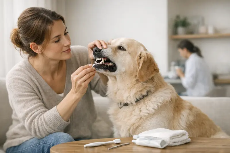 Zahnpflege beim Hund Hund bekommt Zahnpflege beim Tierarzt zur Vorbeugung von Zahnproblemen