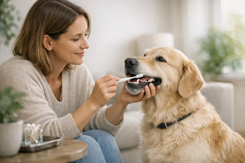 Ein Hund beim Zahnarzt, der eine Zahnreinigung erhält.
