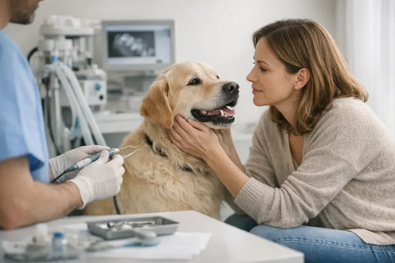 Professionelle Zahnreinigung Hund Ein Hund während einer professionellen Zahnreinigung beim Tierarzt.