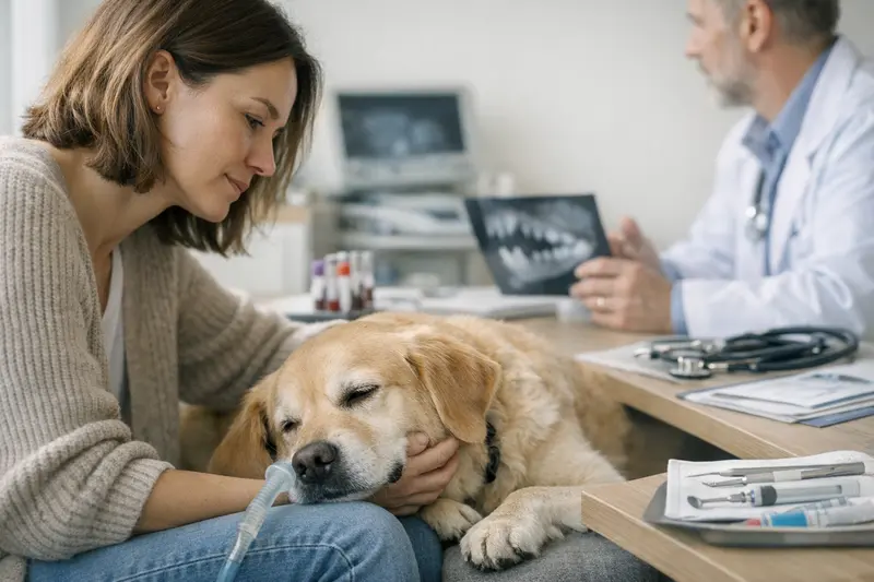 Zahnreinigung beim Hund Ein Hund während einer Zahnreinigung beim Tierarzt, der sorgfältig behandelt wird.