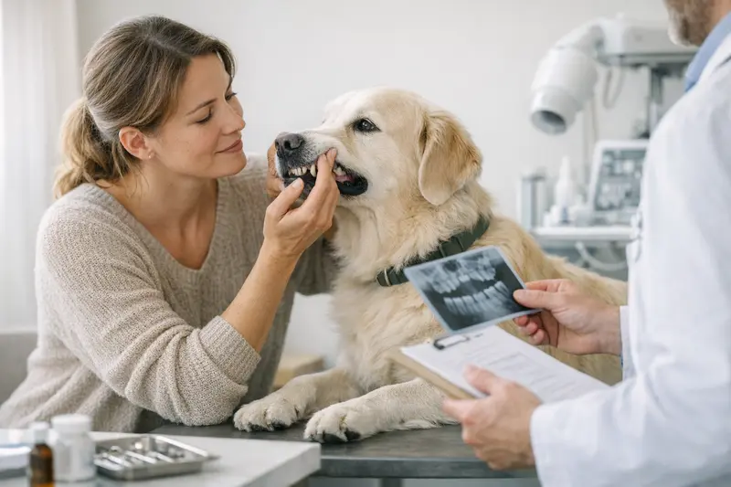 Zahnbehandlung Hund Tierarzt Ein Hund beim Tierarzt während einer Zahnbehandlung.