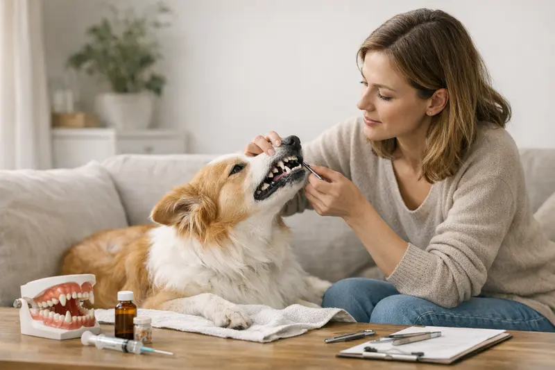 Wichtige Tarifmerkmale bei Zahnleistungen für Hunde Ein Hund beim Zahnarzt, der eine professionelle Zahnreinigung erhält.