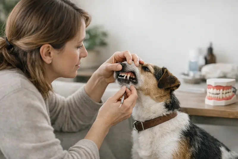 Zahnsteinentfernung Hund beim Tierarzt Ein Hund erhält eine Zahnsteinentfernung beim Tierarzt, um seine Zahngesundheit zu schützen.