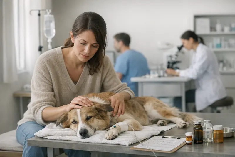 Tierarztkosten nach Hundeanfall Tierarzt untersucht einen Hund nach einem Anfall, um die Tierarztkosten zu ermitteln.