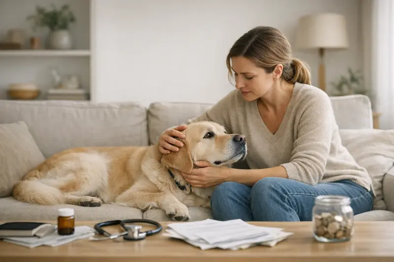 Hund im Tierarzt-Sprechzimmer Ein glücklicher Hund im Tierarzt-Sprechzimmer, symbolisiert die Wichtigkeit einer Hundeverversicherung.