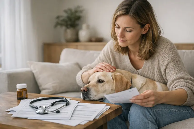 Hund Gesundheitsuntersuchung beim Tierarzt Ein Hund beim Tierarzt zur Untersuchung, um Vorerkrankungen zu klären.