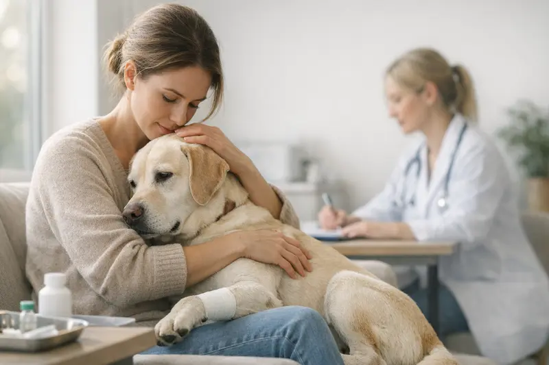 Tierarztuntersuchung nach Impfung Hunde werden beim Tierarzt nach Impfreaktionen untersucht.