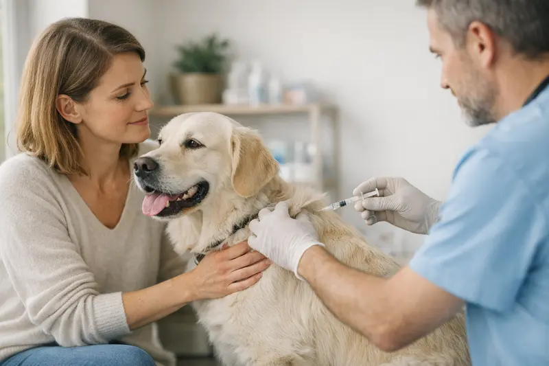 Impfungen und Tierkrankenversicherungen für Hunde Hundehalter informiert sich über Impfungen und Tierkrankenversicherung.