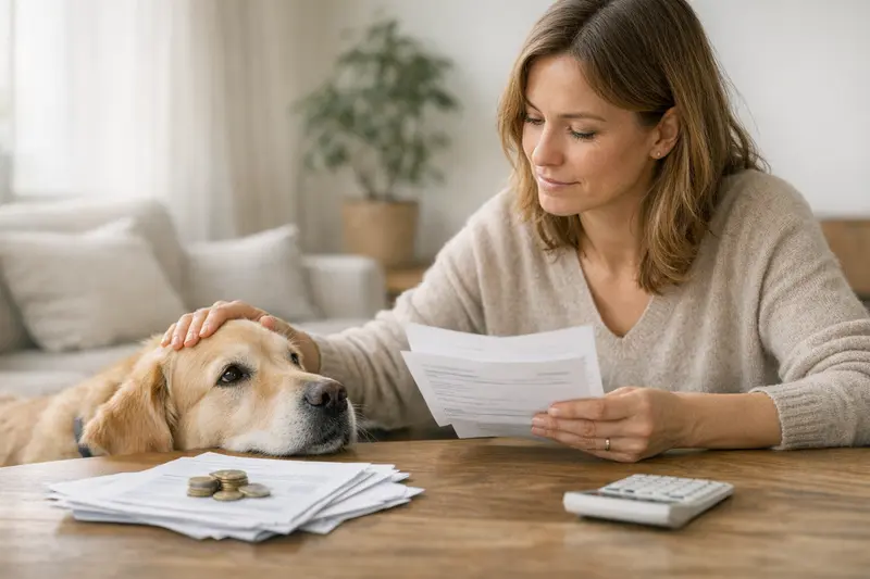 Selbstbeteiligung bei Tierkrankenversicherung Ein Hund beim Tierarzt, der über die Selbstbeteiligung bei Tierkrankenversicherungen informiert wird.