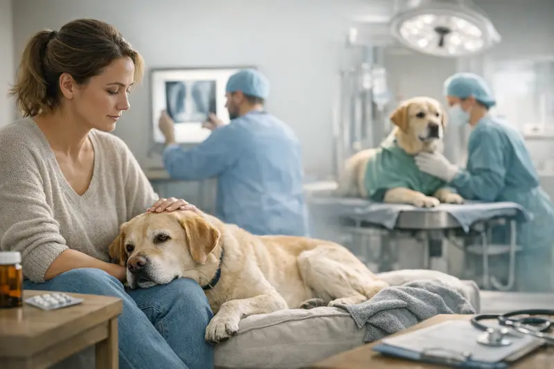 Untersuchung Hund Tierarzt Ein Hund beim Tierarzt, der eine ärztliche Untersuchung erhält, um Unterschiede zwischen Hunde-Krankenversicherung und OP-Versicherung zu verdeutlichen.