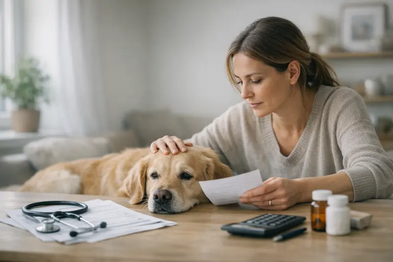 Hund beim Tierarzt Ein Hund beim Tierarzt, der eine Behandlung erhält, verdeutlicht die Wichtigkeit von Selbstbeteiligung und Limits in der Krankenversicherung.