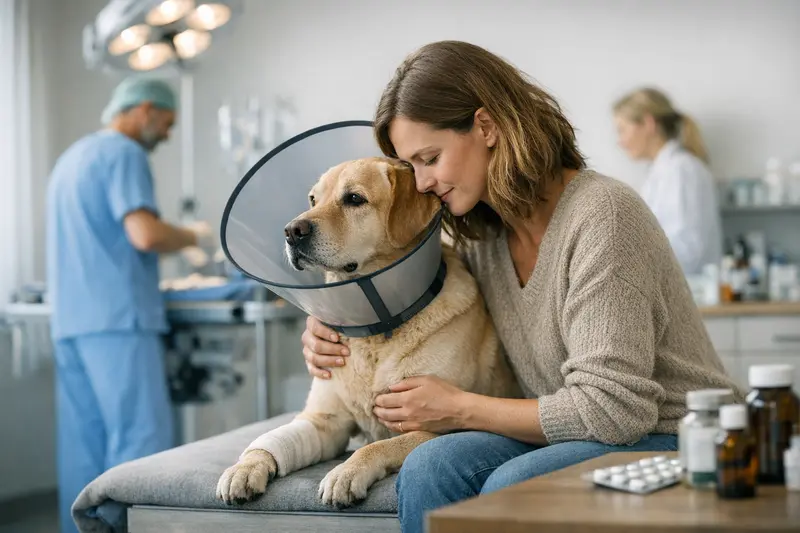 Hundekrankenversicherung im Tierarztbesuch Zwei Hunde beim Tierarzt zur Untersuchung für eine Krankenversicherung.