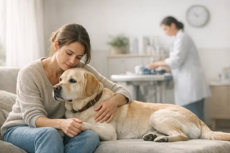 Hundehalter informiert sich über Wartezeiten in der Hundekrankenversicherung.