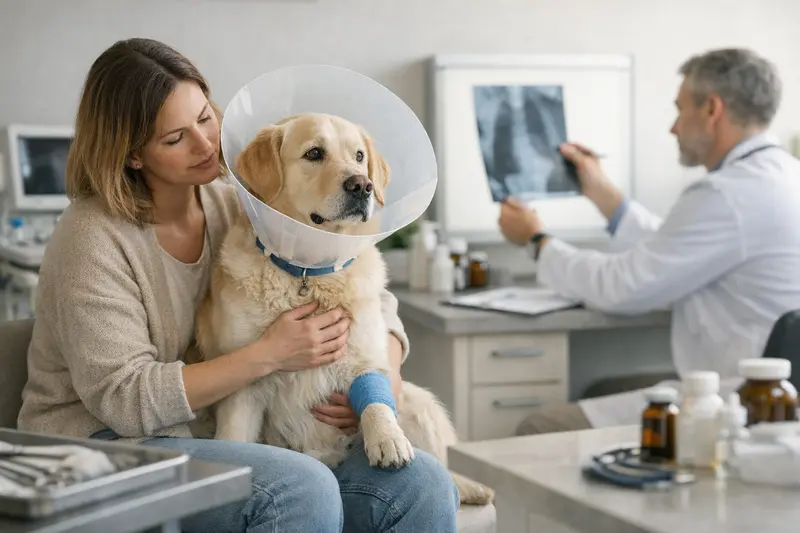 Unterschied OP-Schutz und Hunde-Krankenversicherung Ein Hund beim Tierarzt, symbolisierend die Unterschiede zwischen OP-Schutz und Hunde-Krankenversicherung.