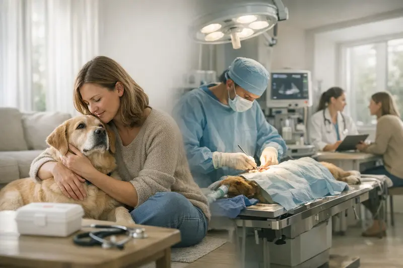 Unterschied zwischen OP- und Krankenversicherung für Hunde Illustration, die den Unterschied zwischen OP-Versicherung und Krankenversicherung für Hunde verdeutlicht.