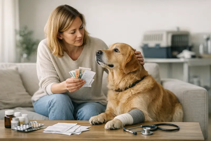 Selbstbeteiligung bei Hundeversicherungen Ein Hundebesitzer diskutiert mit einem Tierarzt über die Selbstbeteiligung in der Hundeversicherung.
