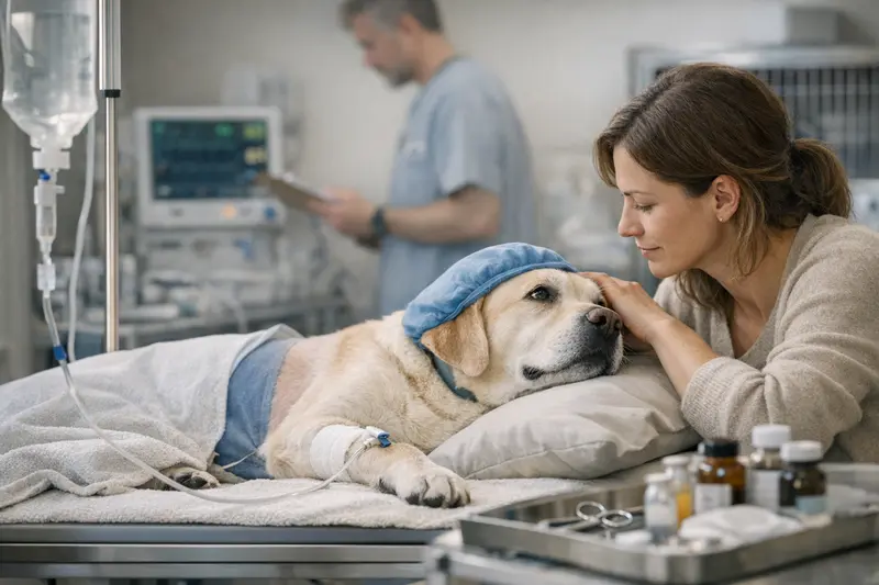 Operation Hund Tarifdetails Tierarzt führt eine Operation an einem Hund durch und berücksichtigt dabei alle wichtigen Tarifdetails.