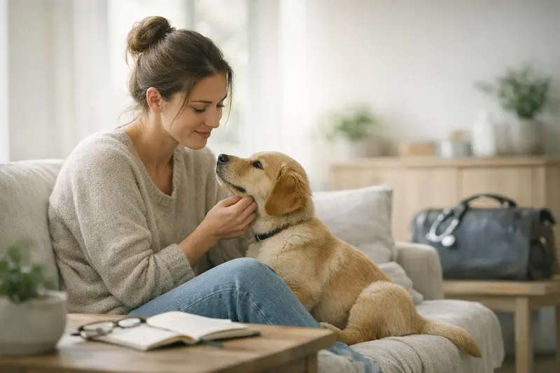 Bester Zeitpunkt für Tierkrankenversicherung Ein Hundebesitzer überlegt, wann der beste Zeitpunkt für den Abschluss einer Tierkrankenversicherung ist.