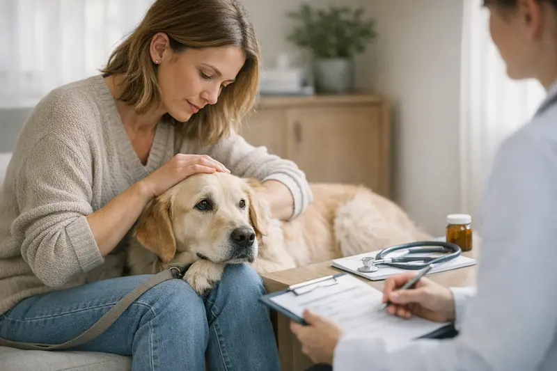 Tarifpunkte bei Vorerkrankungen in der Hunde-Krankenversicherung Hundehalter bespricht wichtige Tarifpunkte bei Vorerkrankungen mit einem Versicherungsexperten.