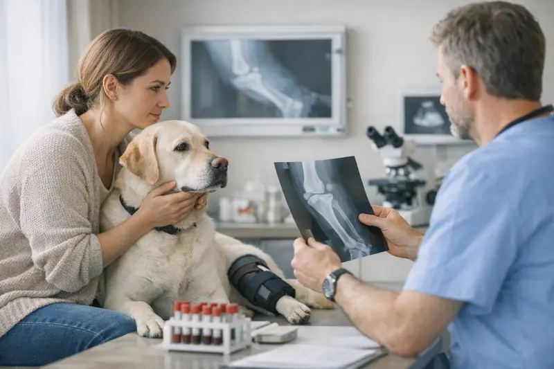 Röntgenuntersuchung bei Hunden Ein Hund erhält eine Röntgenuntersuchung in einer tierärztlichen Praxis.