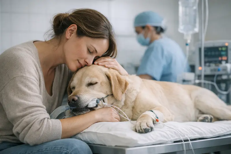 Sedierung und Narkose bei Hunden Tierarzt bei der Sedierung eines Hundes zur Durchführung einer Behandlung.