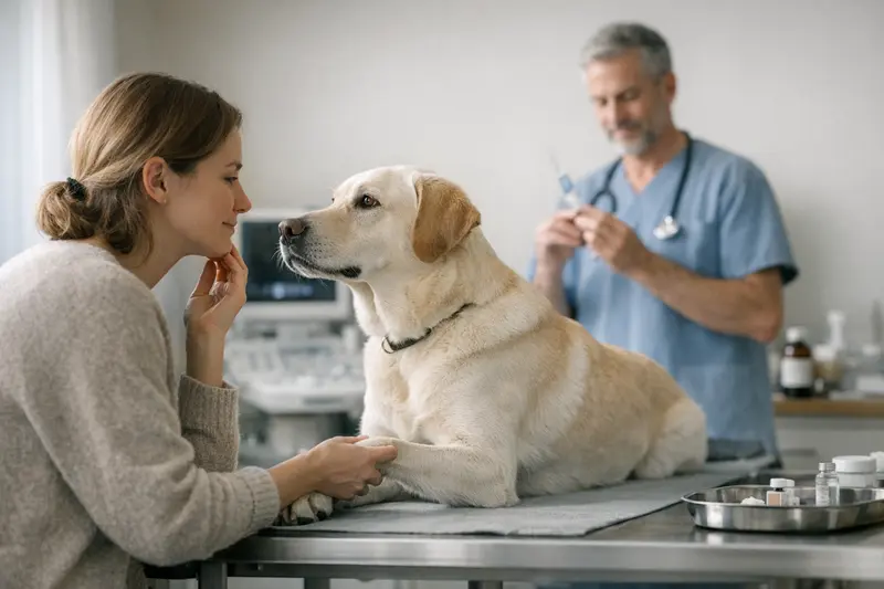 Ein Hund erhält eine medizinische Schulung, um die Tierarztkosten zu senken.