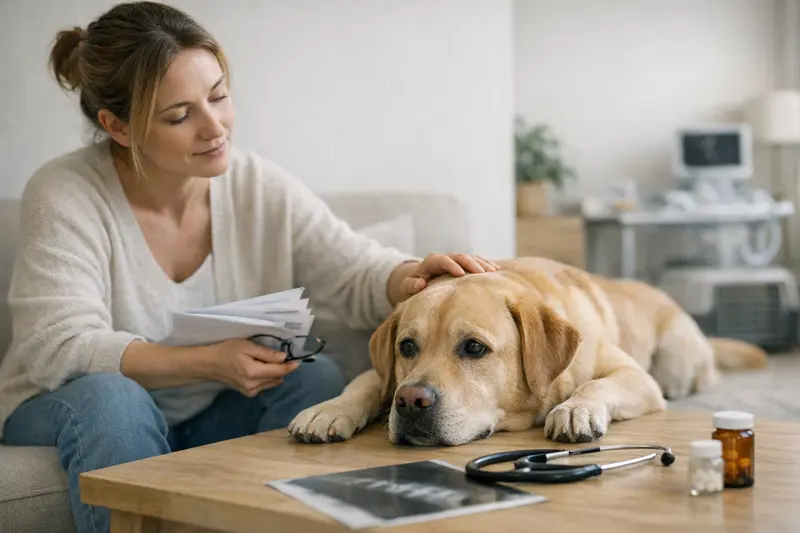 Tierarztbesuch eines Hundes zur Abklärung von Gesundheitsproblemen mit Blick auf Selbstbeteiligung bei Hundetarifen