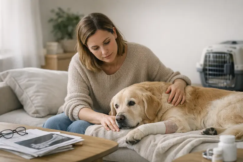 Ein Hund beim Tierarzt, der eine Vorerkrankung prüfen lässt.