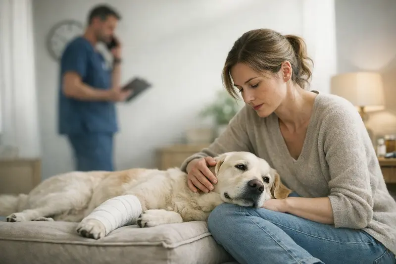 Ein Hund wird von einem Tierarzt behandelt, um die Bedeutung von Wartezeiten bei Notfällen zu verdeutlichen.