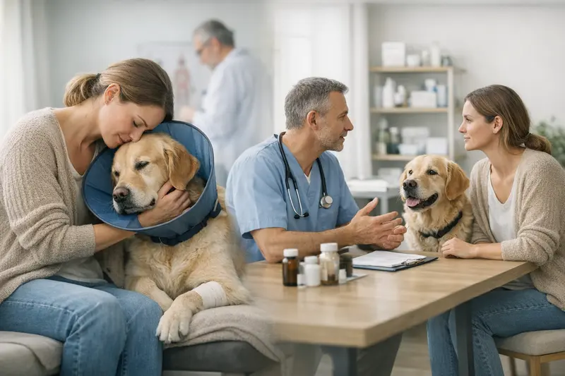 Vergleich zwischen OP-Versicherung und Krankenversicherung für Hunde bei einer tierärztlichen Behandlung.