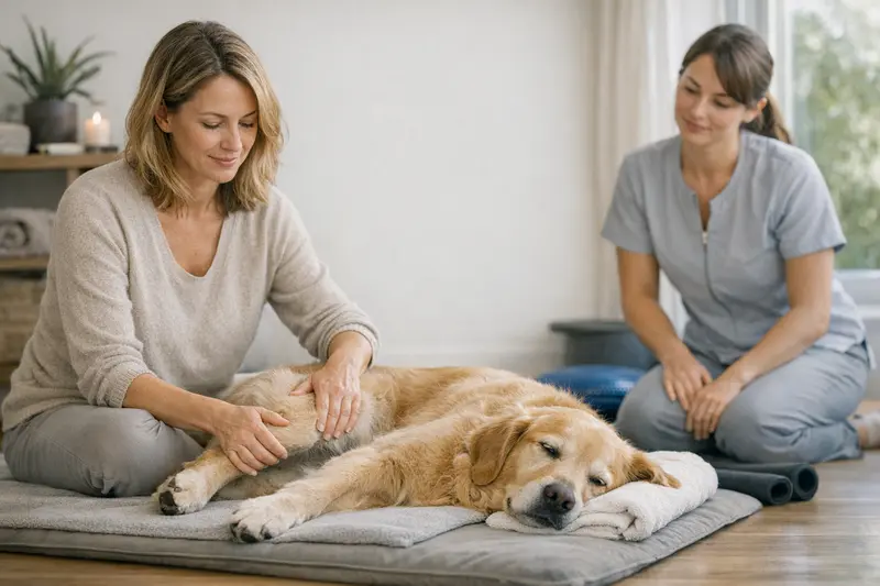 Physiotherapie für Hunde Ein Hund erhält Physiotherapie zur Rehabilitation.
