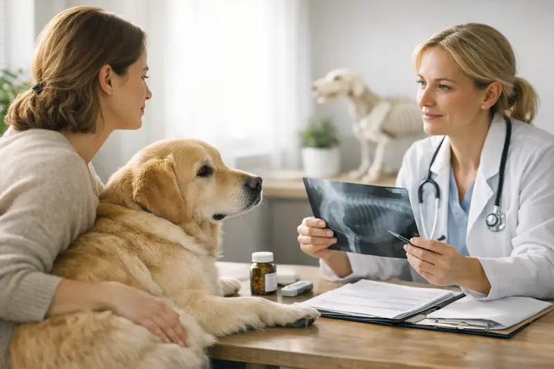 Tierärztliche Indikation für Hundebehandlungen Ein Tierarzt erklärt einem Hundebesitzer die Notwendigkeit einer tierärztlichen Indikation für die Erstattung von Behandlungskosten.