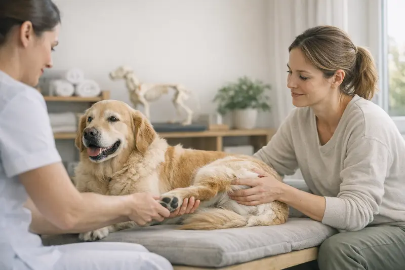 Hundekrankenversicherung und Physiotherapie Hund in physiotherapeutischer Behandlung, zeigt die Relevanz der Hundekrankenversicherung für Physiotherapie.