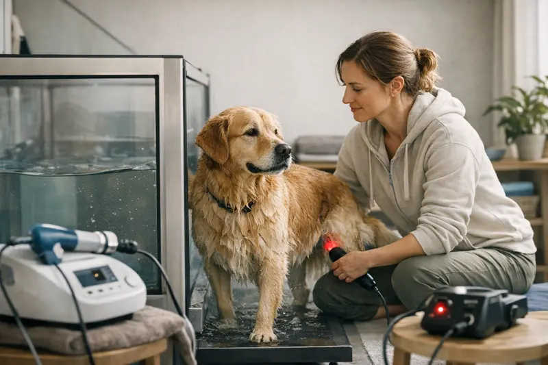 Physiotherapie für Hunde Hund in Physiotherapie mit Einsatz von Bewegungstherapie.
