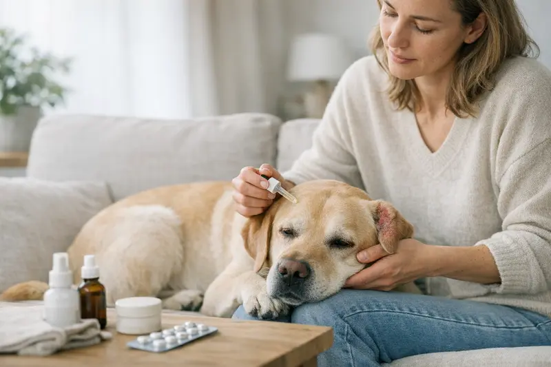 Hundefreund mit Allergie-Problematik beim Tierarzt