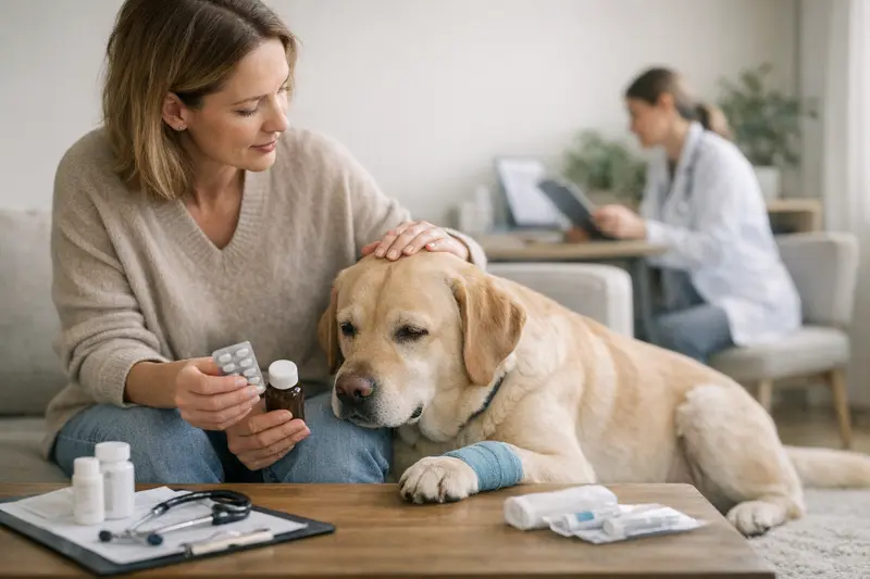 Hund bei Tierarztuntersuchung zur Allergiediagnose