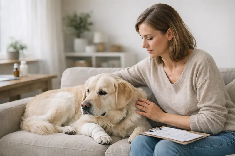 Hund und Tierarztgespräch zur Krankenversicherung Ein Hundebesitzer spricht mit einem Tierarzt über die Auswirkungen von Vorerkrankungen auf eine Hundekrankenversicherung.