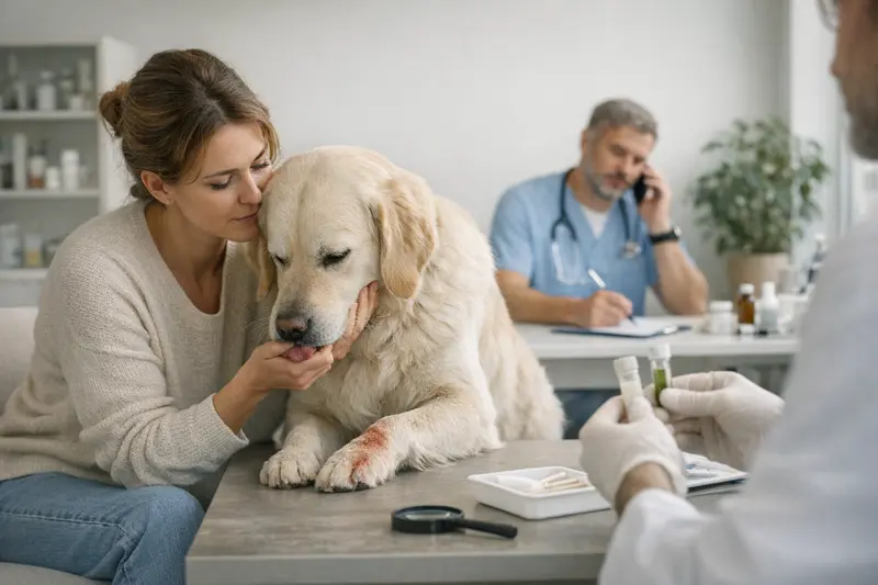 Typische Allergiearten bei Hunden Ein Hund kratzt sich am Fell, was auf eine Allergie hindeutet.
