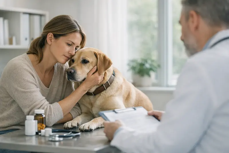 Tierarztuntersuchung Hund Allergien Ein Hund wird von einem Tierarzt auf Allergien untersucht.