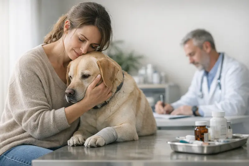 Hund untersucht auf Allergien Ein Hund wird vom Tierarzt auf Allergien untersucht, um die besten Behandlungsmöglichkeiten zu finden.
